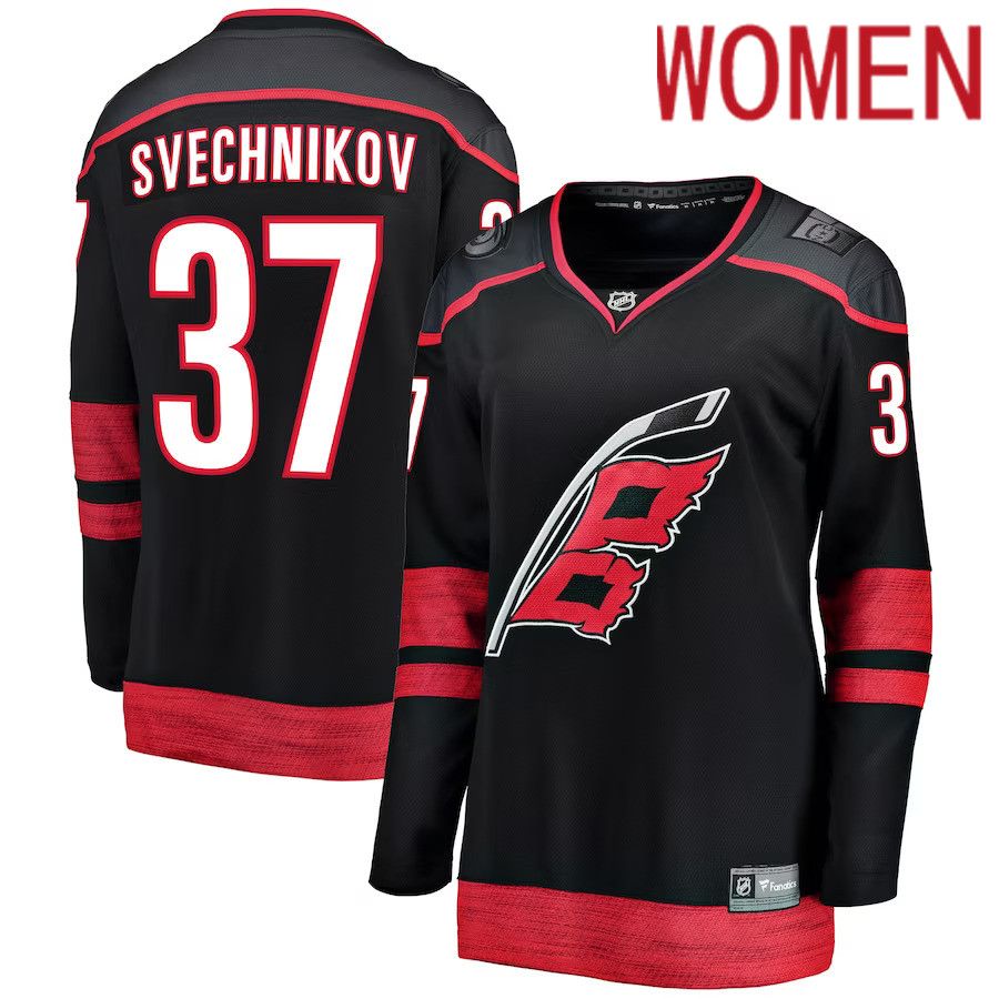 Women Carolina Hurricanes #37 Andrei Svechnikov Fanatics Branded Black Alternate Premier Breakaway Player NHL Jersey